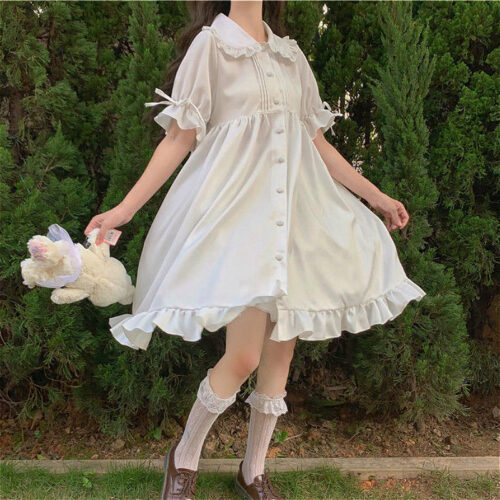 Dresses Women Japanese Style Sweetie Loose All-match Students Kawaii Comfortable Solid Trendy Knee-length Popular Lovely Summer 2