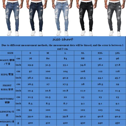 Mens Ripped Skinny Jeans Blue Slim Fit Hole Pencil Pants Biker Casual Trousers Streetwear 2020 High Quality Denim Man Clothing 6