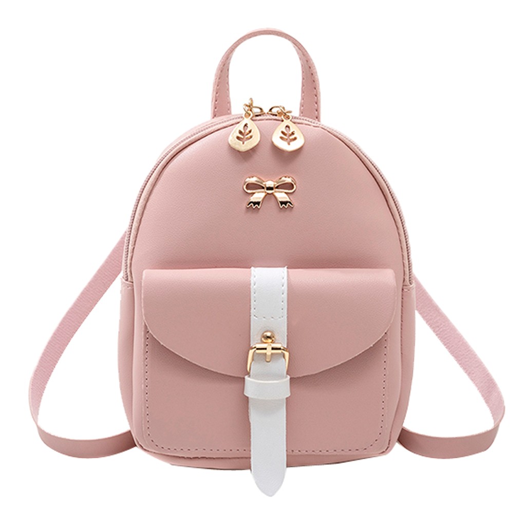 Women's Mini Backpack Luxury PU Leather Kawaii Backpack Cute Graceful Bagpack Small School Bags for Girls Bow-knot Leaf Hollow 1