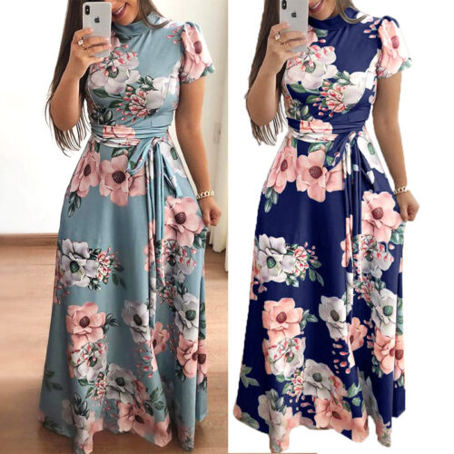 Plus Size Autumn And Winter Women's New Style 2021 Dress Print Street Long-sleeved High-neck Tie Long Casual 3