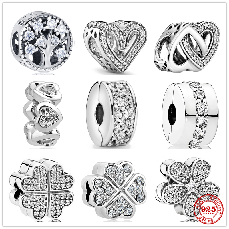 New 925 Sterling Silver Sparkling Freehand Heart Entwined Hearts Charm Bead Fit Original Pandora Bracelet DIY Jewelry For Women 1