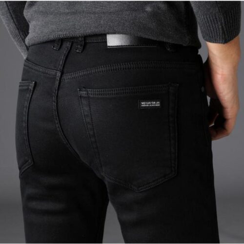 Men's Stretch Black Jeans Classic Style Business Fashion Pure Black Slim-fit Denim Pants Male Brand Casual Trousers 6