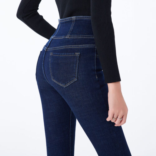 streetwear High Waist thickening skinny denim pants women plus size warm stretch Pencil jeans Mom's slim waist velvet jeans 6