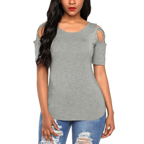 Summer Black Solid Short Sleeve T-shirts Women Casual Off the Shoulder Tees Tops Female Simple Basic Tshirts for Ladies 2020 5