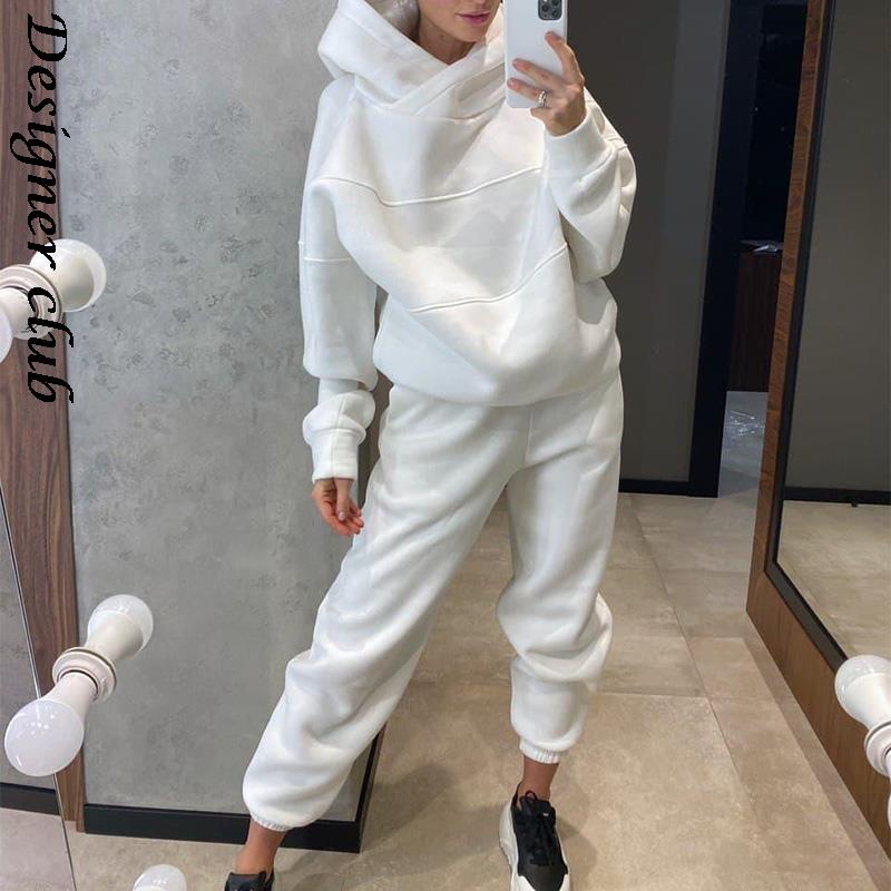 Womens Oversized Tracksuit Warm Fleece Suits Hoodies Tops Casual Sweatshirts Jogging Pant Outfits Sweatpants 1