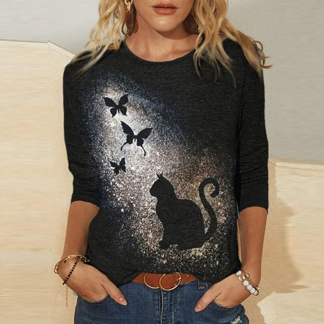 Summer Autumn Oversized Casual Women's Clothing Funny Cat 3D Print Long Sleeve T-Shirts Ladies Fashion Tops Vintage Tee Shirt 6