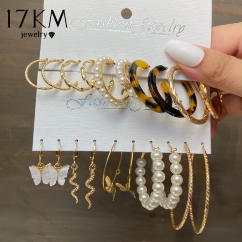 17KM Bohemian Gold Snake Butterfly Drop Earrings Set For Women Pearl Acrylic Dangle Earrings 2021 Trend Set of Earrings Jewelry 3