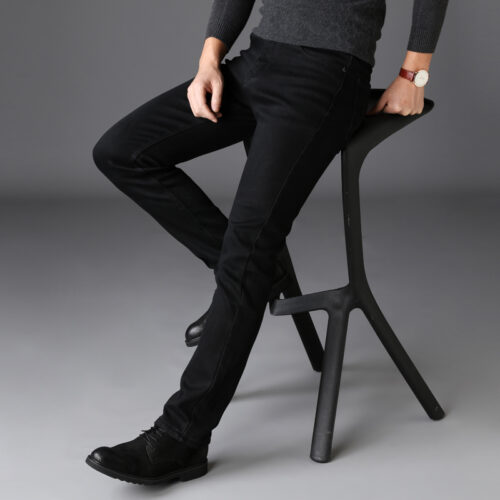 Men's Stretch Black Jeans Classic Style Business Fashion Pure Black Slim-fit Denim Pants Male Brand Casual Trousers 4