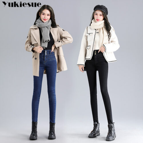 2021 Women Winter Fleece Jeans New Solid Warm Thicken Denim Pencil Pants Fashion Skinny Jean Pants Sexy Slim Trousers plus size 5