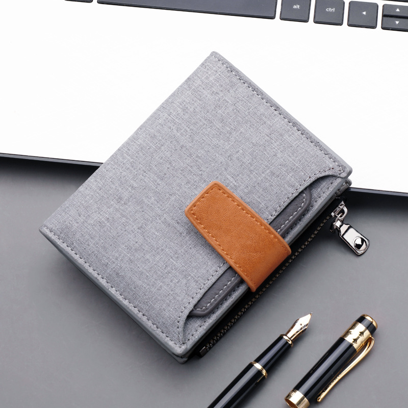 Men Wallet Canvas and PU Leather Gray/blue/black Short Male Purse Hasp/zipper Credit Card Holder Case Wallet for Men Money Bag 1