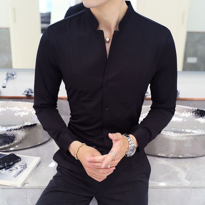 2021 New style Male spring long sleeve shirts/Men's High quality Stand collar pure cotton Business shirts/Plus size S-5XL 1