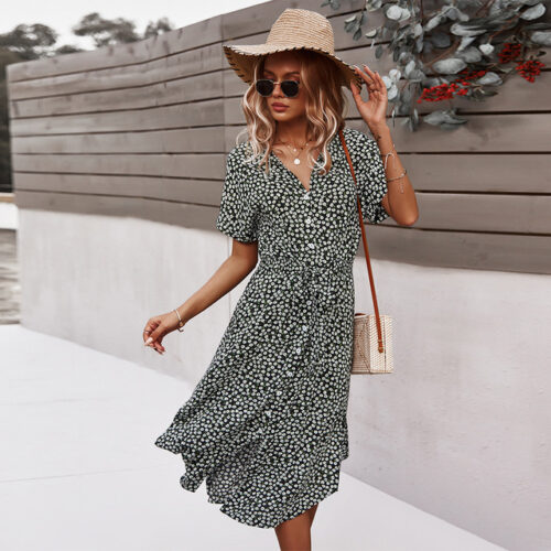 Spring Women Bandage Dress Summer 2022 New Casual Floral Print Beach Dress Vintage Button Holiday Ladies Chic Dresses Vestidos 5