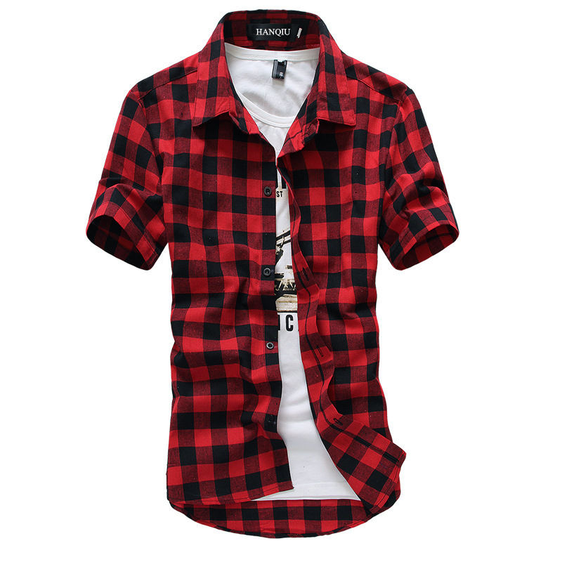 Red And Black Plaid Shirt Men Shirts 2022 New Summer Fashion Chemise Homme Mens Checkered Shirts Short Sleeve Shirt Men Blouse 1