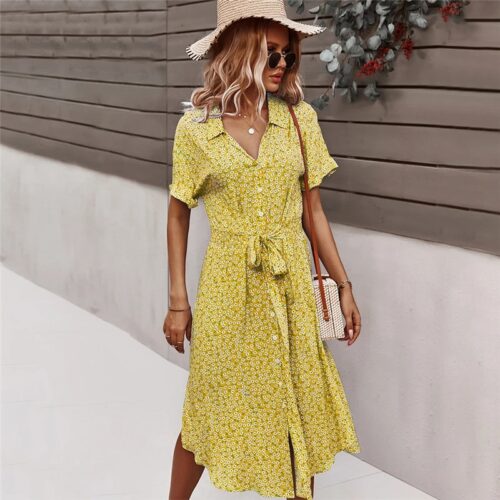 Spring Women Bandage Dress Summer 2022 New Casual Floral Print Beach Dress Vintage Button Holiday Ladies Chic Dresses Vestidos 4