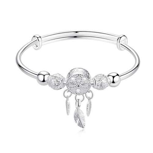 Adjustable 925 Sterling Silver Dreamcatcher Tassel Feather Round Bead Charm Bracelet &Bangle For Women Elegant Jewelry sl209 4