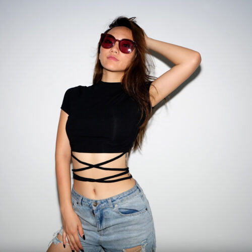 2021 Summer Women Black Short T-Shirts Sexy Crop Tops Short Sleeve Bandage Tee Tops Female Shirts 6