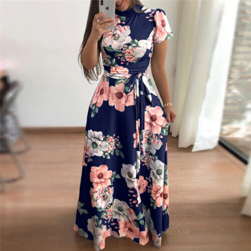 Plus Size Autumn And Winter Women's New Style 2021 Dress Print Street Long-sleeved High-neck Tie Long Casual 6