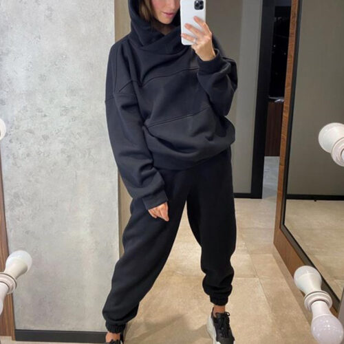 Womens Oversized Tracksuit Warm Fleece Suits Hoodies Tops Casual Sweatshirts Jogging Pant Outfits Sweatpants 2