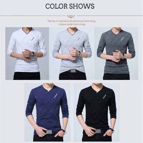 BROWON 2022 Fashion Men T-shirt Slim Fit Custom T-shirt Crease Design Long Stylish Luxury V Neck Fitness T-shirt Tee Shirt Homme 4