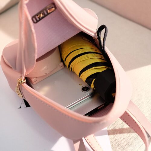 Women's Mini Backpack Luxury PU Leather Kawaii Backpack Cute Graceful Bagpack Small School Bags for Girls Bow-knot Leaf Hollow 3