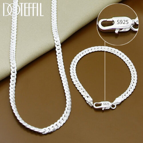 DOTEFFIL 925 Sterling Silver 8/16/18/20/22/24 Inch 6mm Side Chain Necklace Bracelet For Woman Men Fashion Charm Wedding Jewelry 1