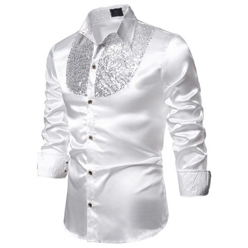 Men Long Sleeve Wedding Dress Shirt For Men Soft Comfortable Shine Business Shirt Men England Style Sequin Formal Shirt Men Tops 4