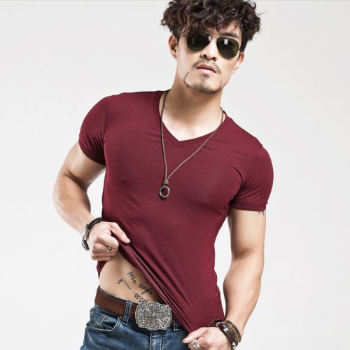 2022 Brand New Men T Shirt Tops V neck Short Sleeve Tees Men's Fashion Fitness Hot T-shirt For Male Free Shipping Size 5XL 3