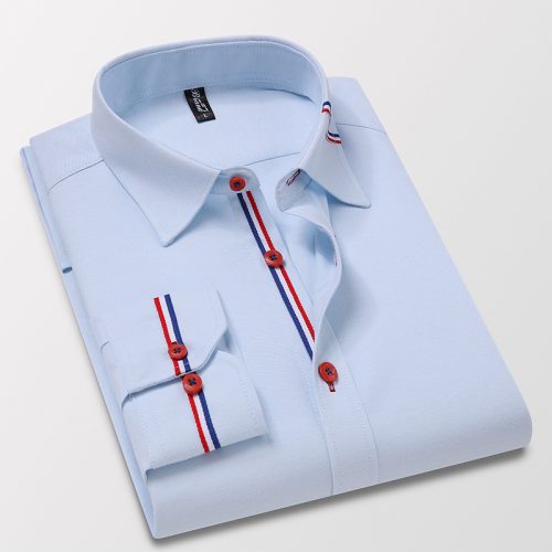 Quality Men's Long Sleeve Oxford Striped Casual Shirt Front Patch Regular-fit Button down Collar Thick Work Shirts 6