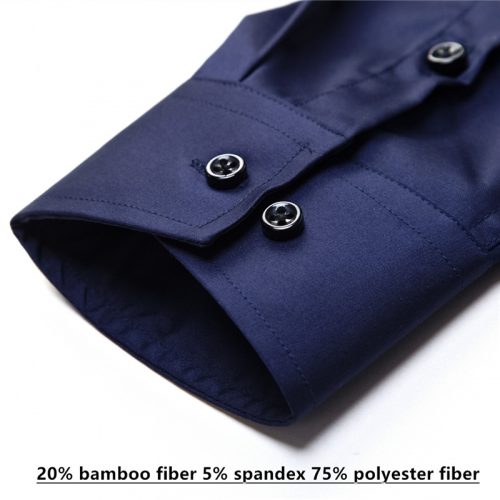 Anti-Wrinkle No-Ironing Elasticity Slim Fit Men Dress Casual Long Sleeved Shirt White Black Blue Red Male Social Formal Shirts 5