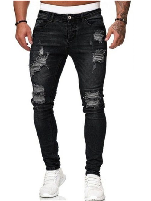 Mens Ripped Skinny Jeans Blue Slim Fit Hole Pencil Pants Biker Casual Trousers Streetwear 2020 High Quality Denim Man Clothing 3