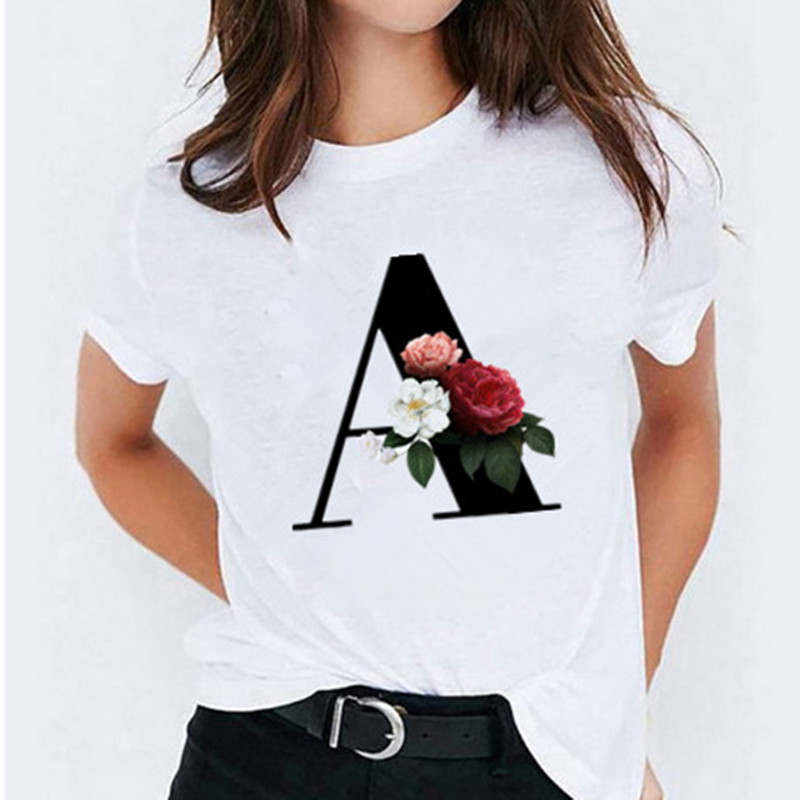 2021 New Women T-shirts 26 Letter Printed Vogue Harajuku Tops Casual Tee  Summer Short Sleeve Female T shirt for Women Clothing 1