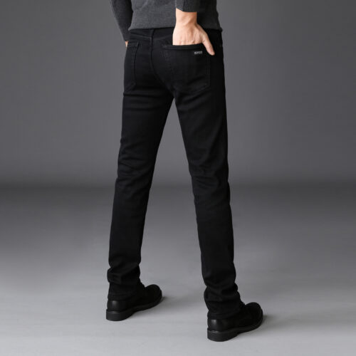 Men's Stretch Black Jeans Classic Style Business Fashion Pure Black Slim-fit Denim Pants Male Brand Casual Trousers 5