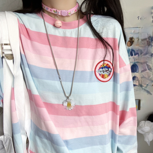 harajuku Long Sleeve T Shirt girl Christmas Topspring autumn embroidery stripe Tops Tees Women full Sleeve T-shirt Casual Female 5