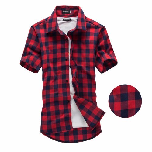 Red And Black Plaid Shirt Men Shirts 2022 New Summer Fashion Chemise Homme Mens Checkered Shirts Short Sleeve Shirt Men Blouse 3