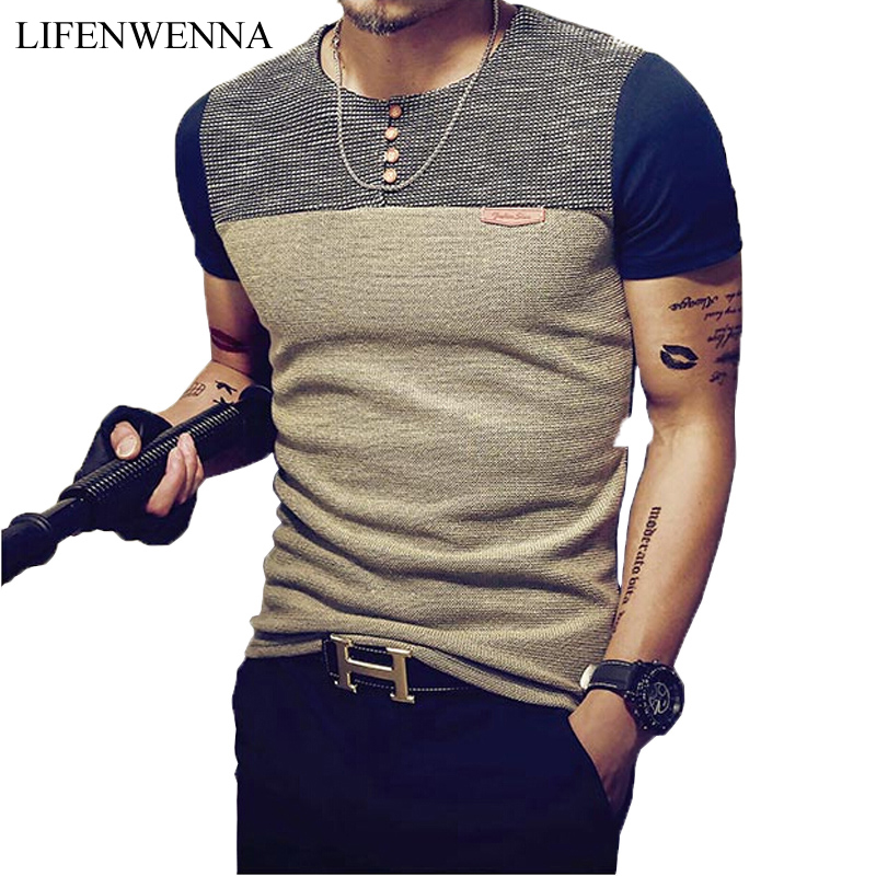 Summer Fashion Men's T Shirt Casual Patchwork Short Sleeve T Shirt Mens Clothing Trend Casual Slim Fit Hip-Hop Top Tees 5XL 1