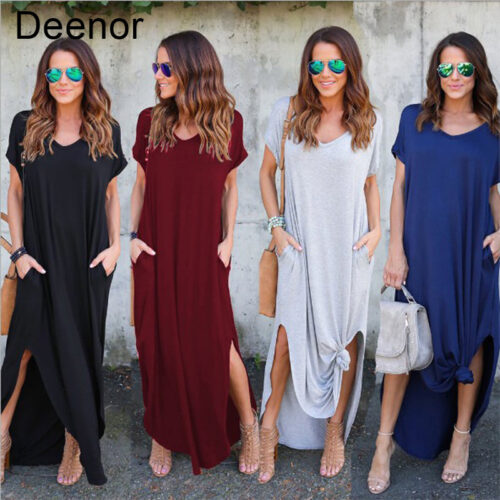 Plus Size 5XL Sexy Women Dress Summer 2021 Solid Casual Short Sleeve Maxi Dress For Women Long Dress Free Shipping Lady Dresses 3