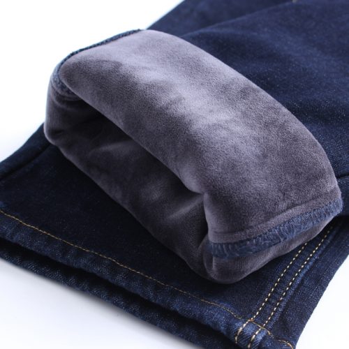 2022 Winter New Men's Warm Slim Fit Jeans Business Fashion Thicken Denim Trousers Fleece Stretch Brand Pants Black Blue 5