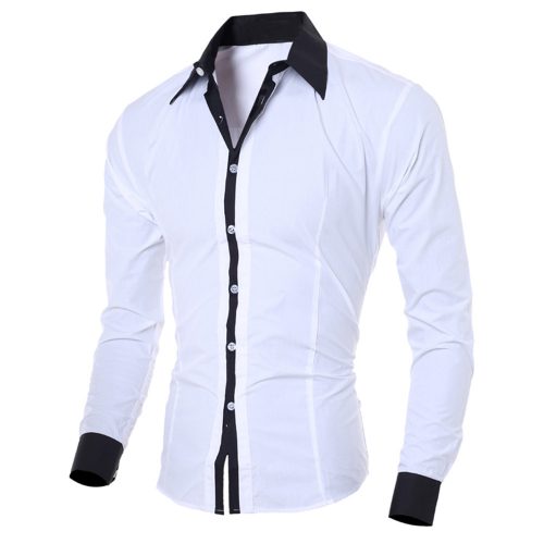 Men White Shirt Patchwork Social Dress Shirt Autumn Spring Solid Long Sleeve Slim Fit Male Top Office Casual Button Shirt 2021 1